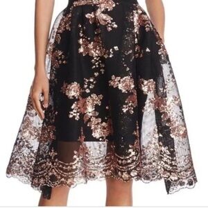 Maje Elegant Black Lace and Rose Gold Sequin Skirt Sz 3
